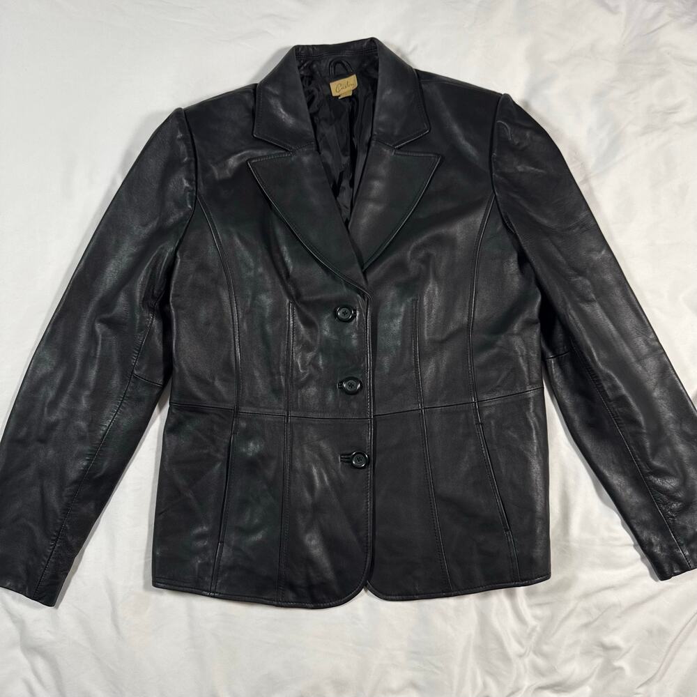 Caslon black leather jacket womens size large